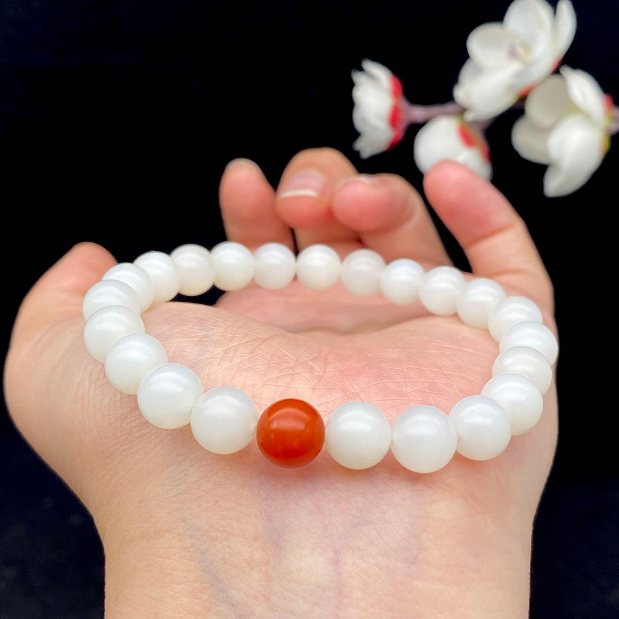 和田玉白玉 米达料【圆珠手串】（18.5g）
