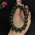 收藏级和田玉籽料沙枣青老型珠手串（67.6g）