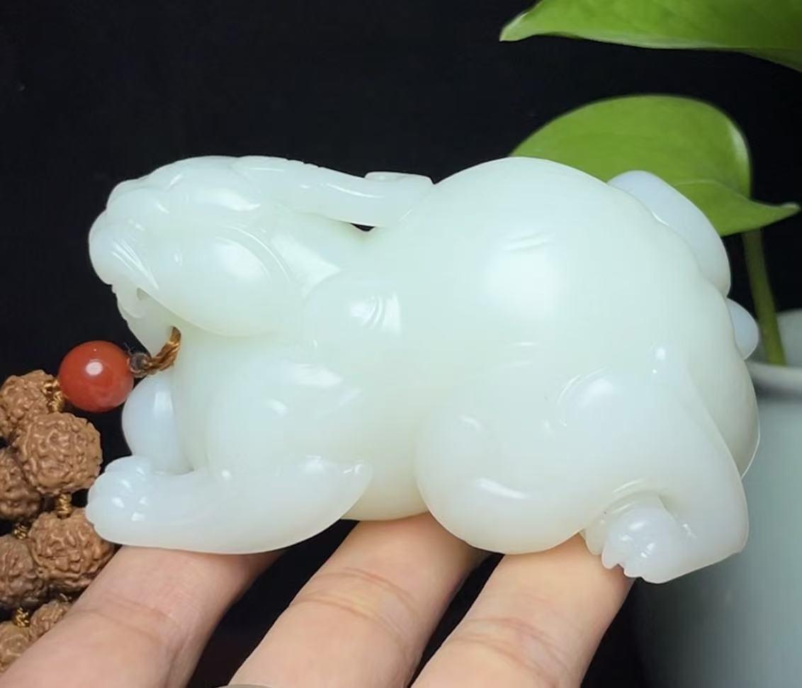 和田羊脂玉貔貅手把件摆件（264.0g）
