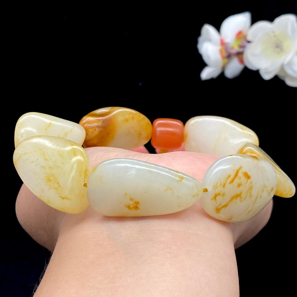 和田玉洒金皮籽料【精品手串】（92.1g）