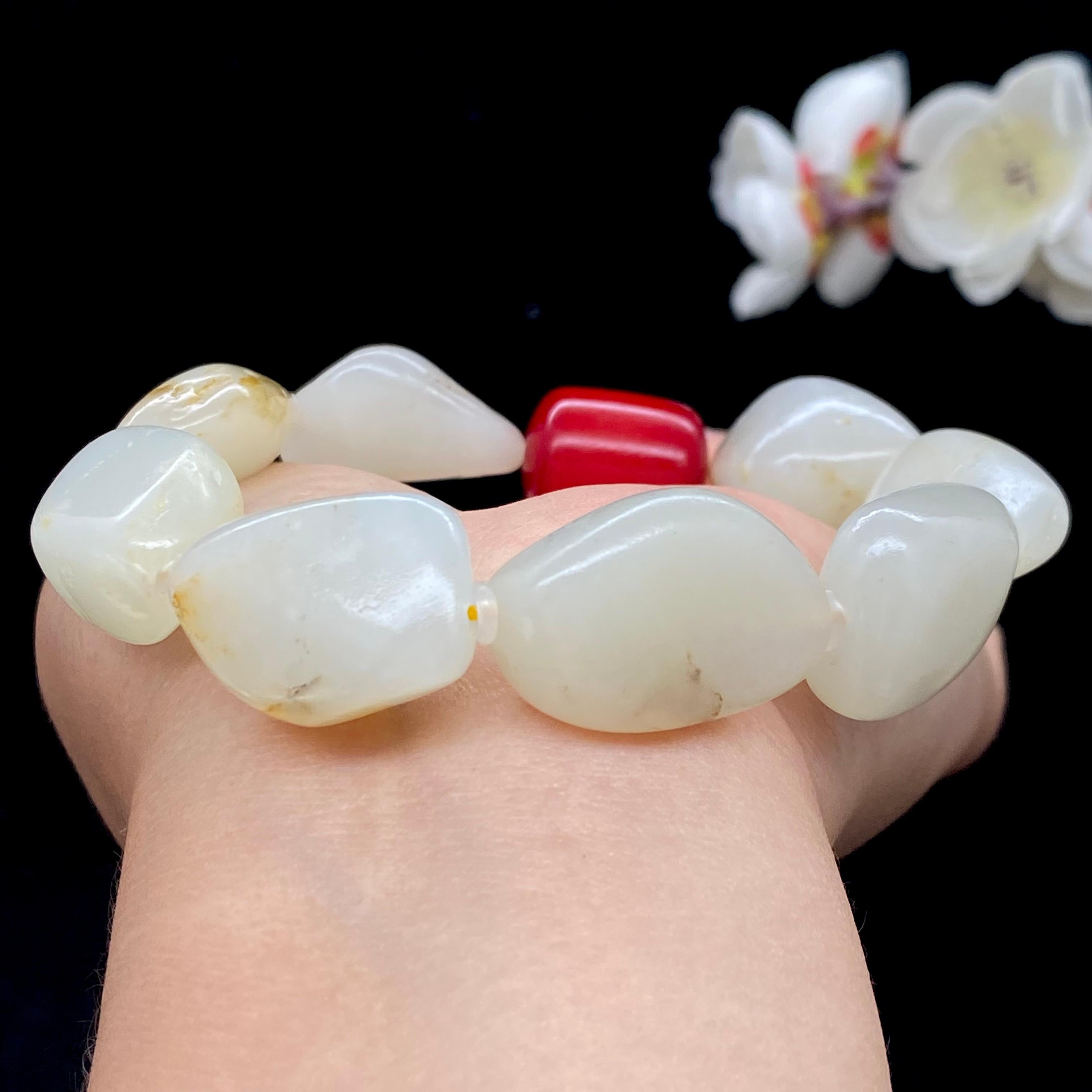 和田玉白玉带洒金皮籽料【精品手串】（66.2g）