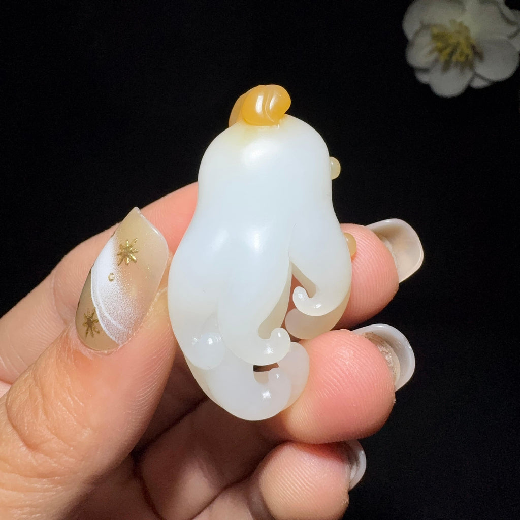 和田玉糖白挂件福寿（15.5g）