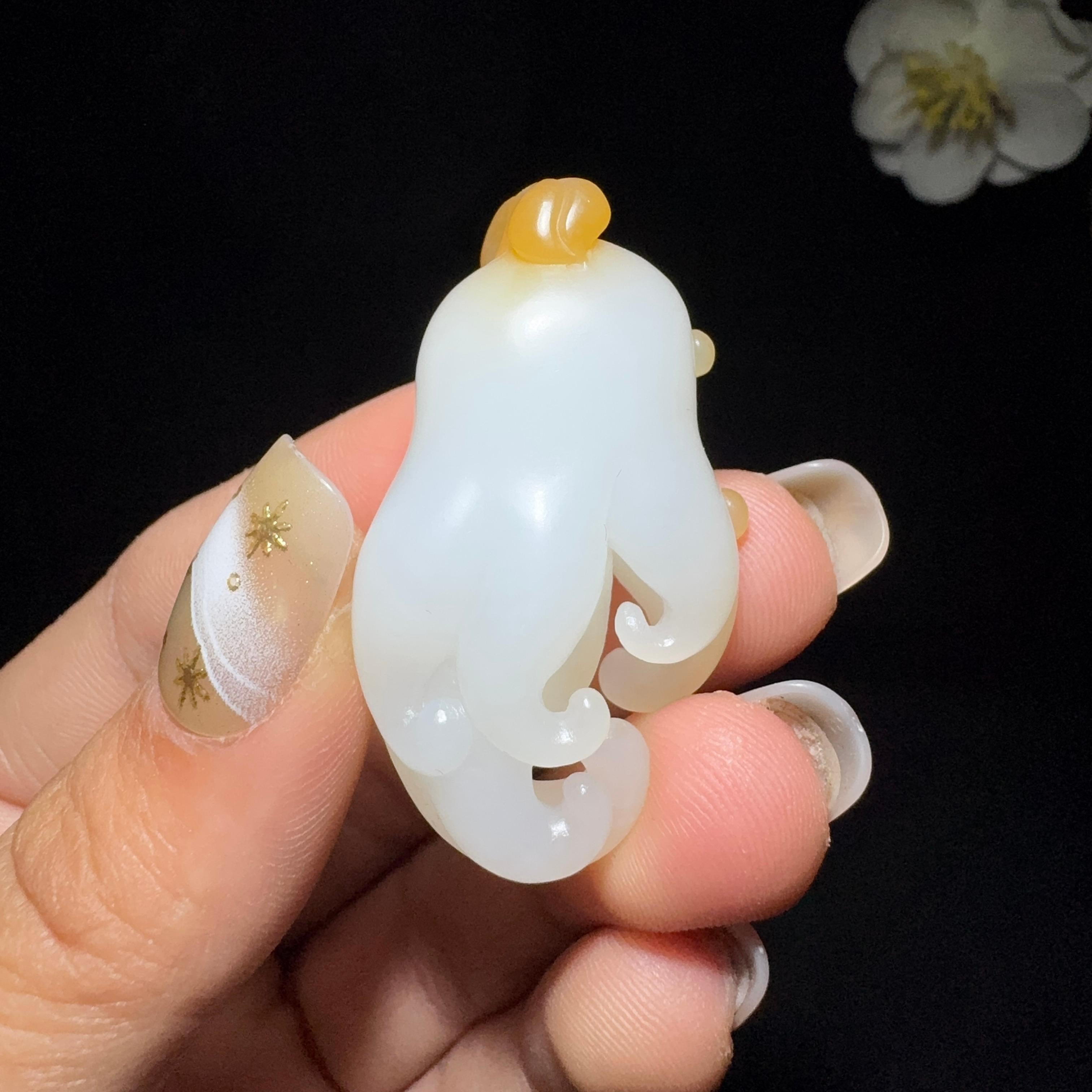 和田玉糖白挂件福寿（15.5g）