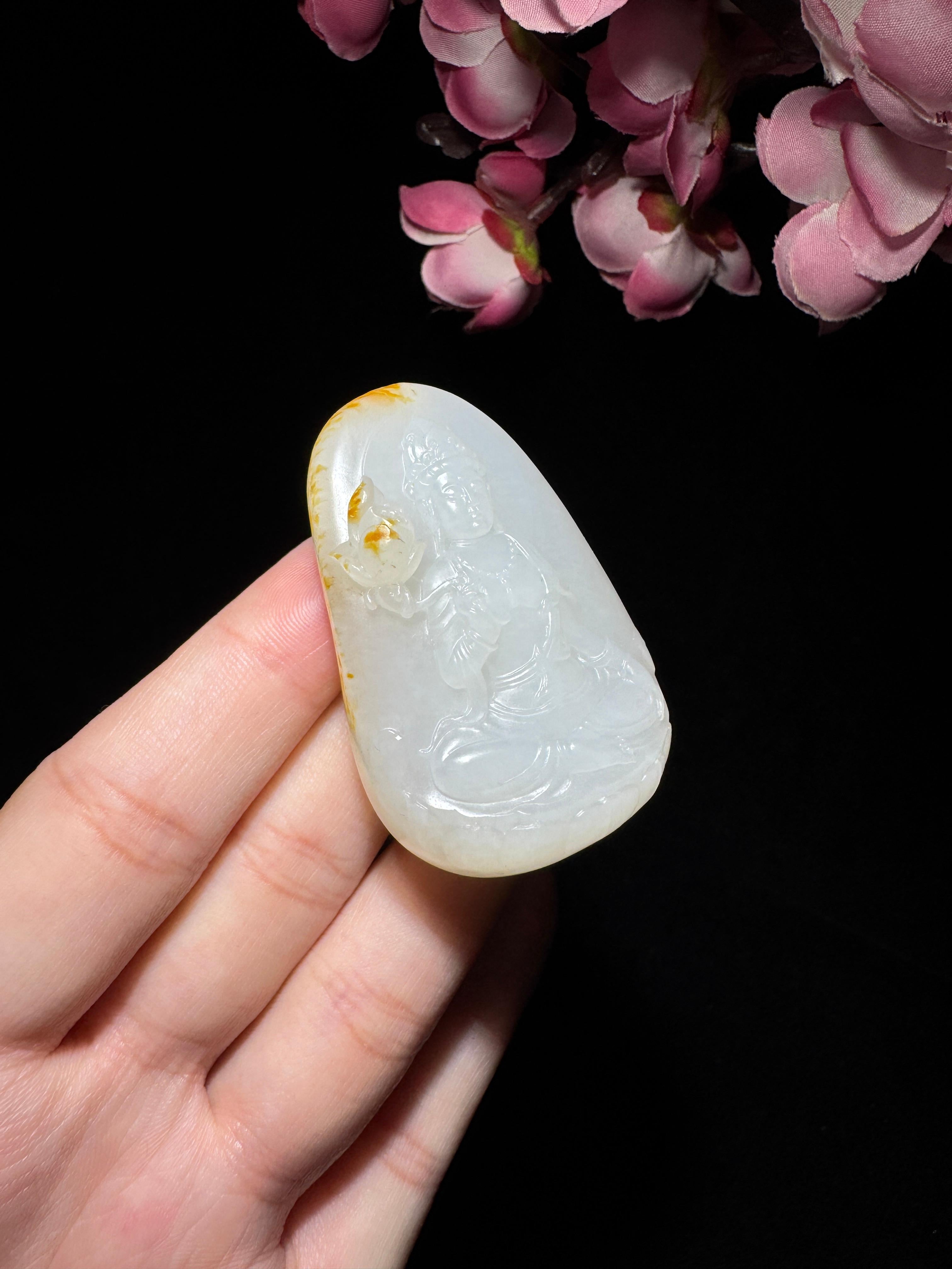 和田玉籽料白玉观音挂件（52.1g）