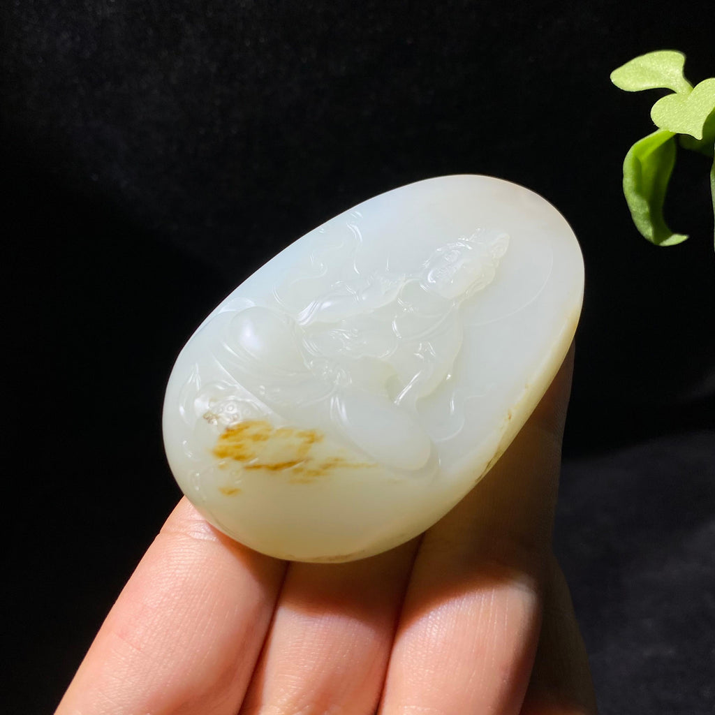 和田秋梨皮白玉籽料观音挂件（91.5g）