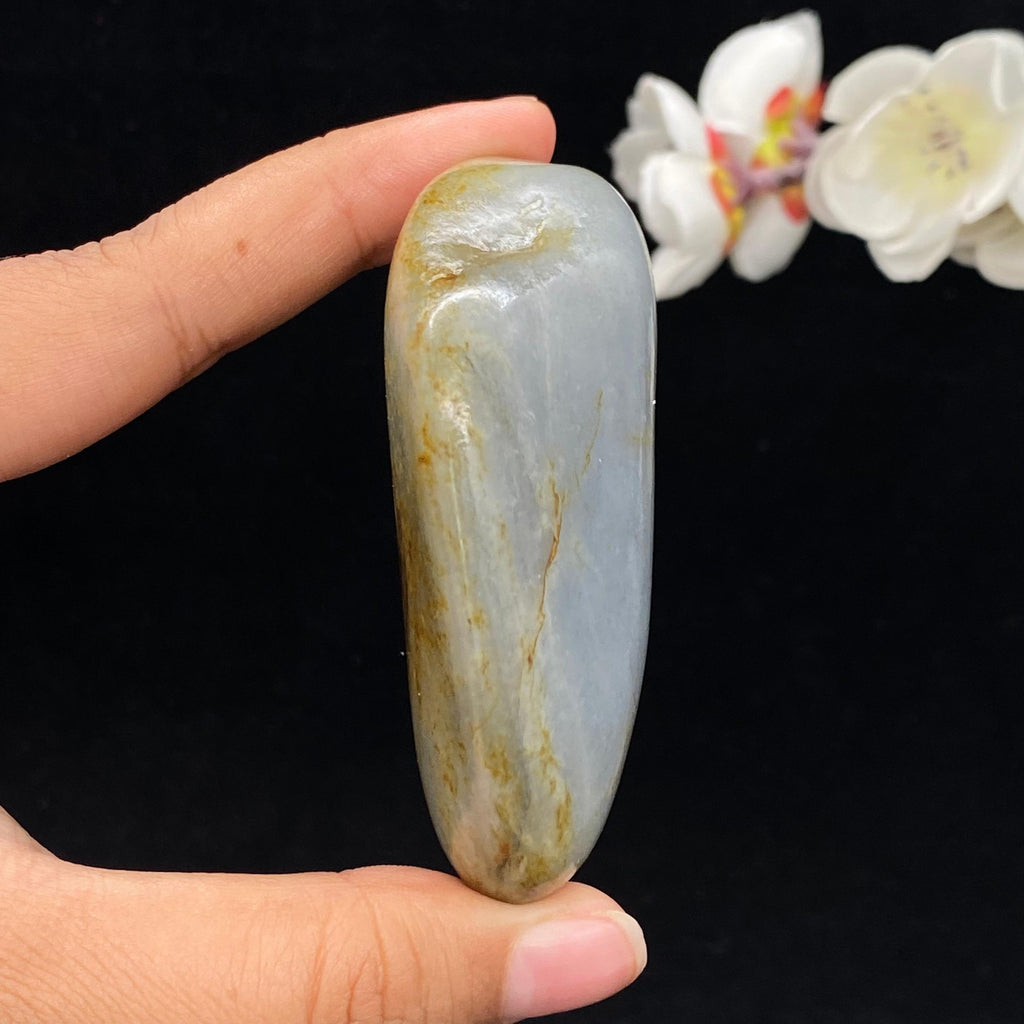 和田玉黑黄皮青花底籽料手把件（127.7g）