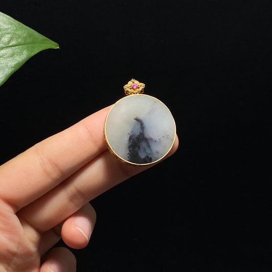 和田玉18K金镶青花平安牌（10.6g）