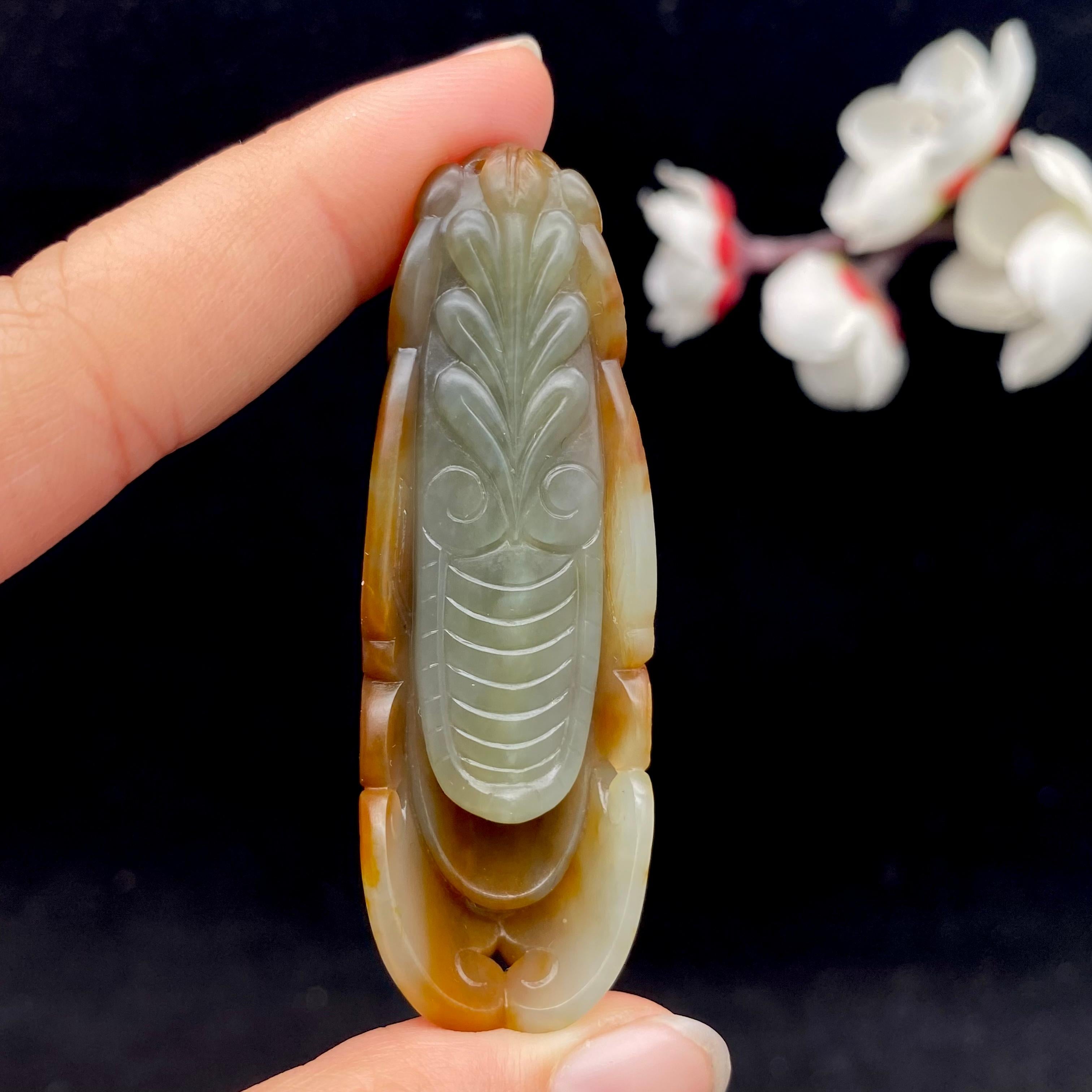 和田玉黄沁皮籽料【蝉】挂件（33.9g）
