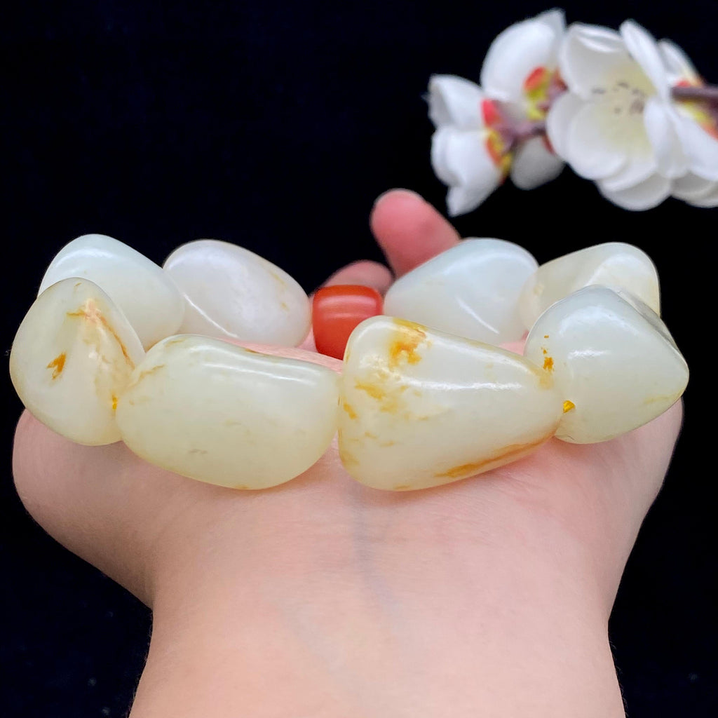 和田玉洒金皮籽料【精品手串】（105.9g）