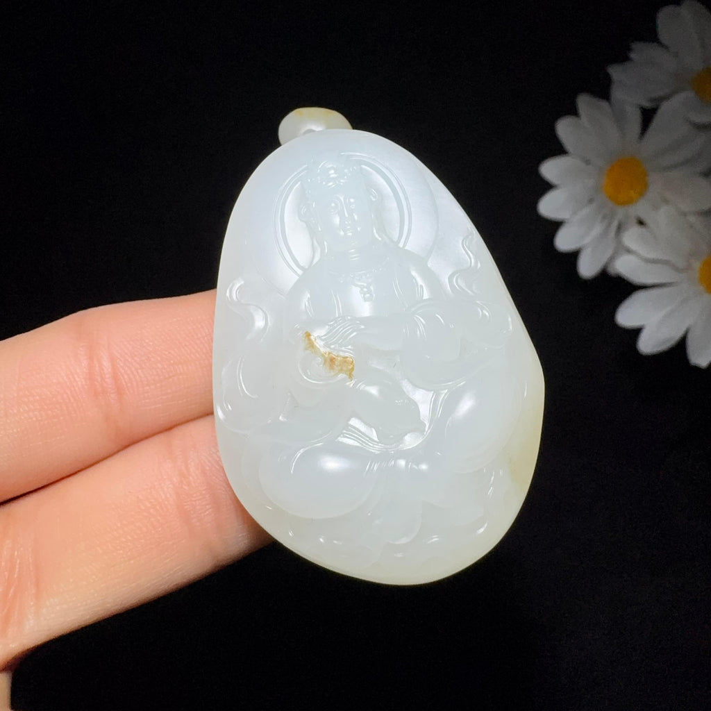 和田玉籽料羊脂白玉观音（61.7g）