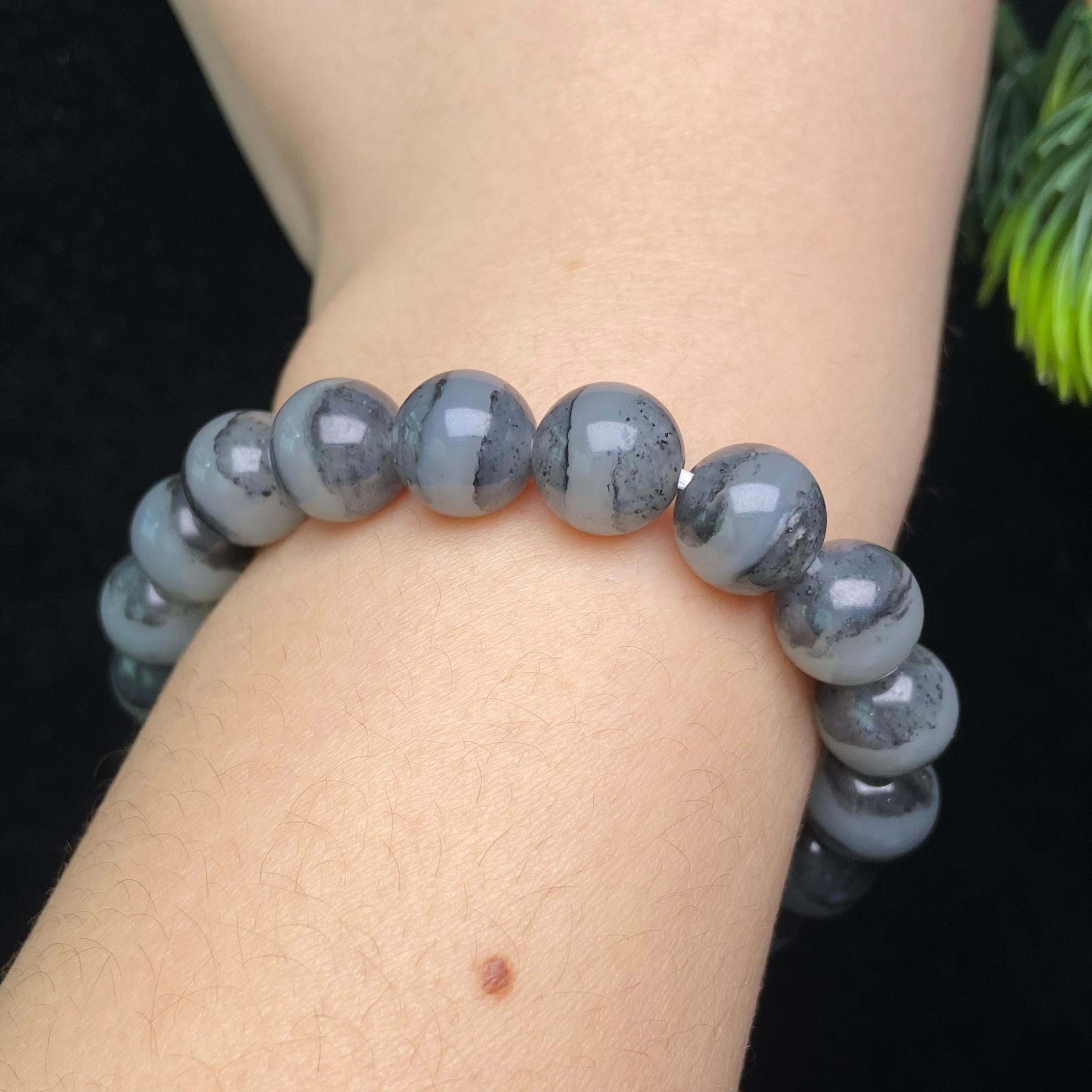 和田玉籽料青花圆珠手串（30.3g）