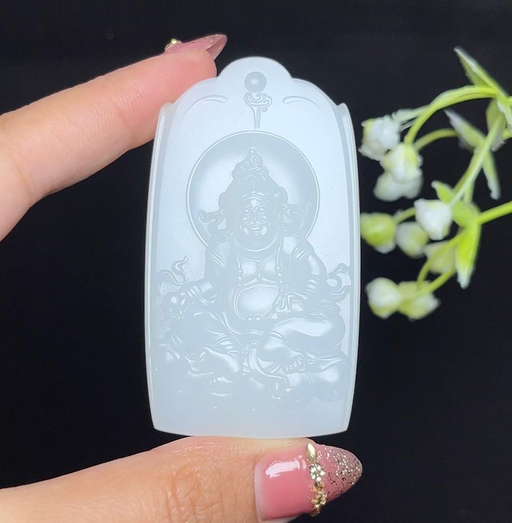 和田玉羊脂玉白黄财神（60.3g）