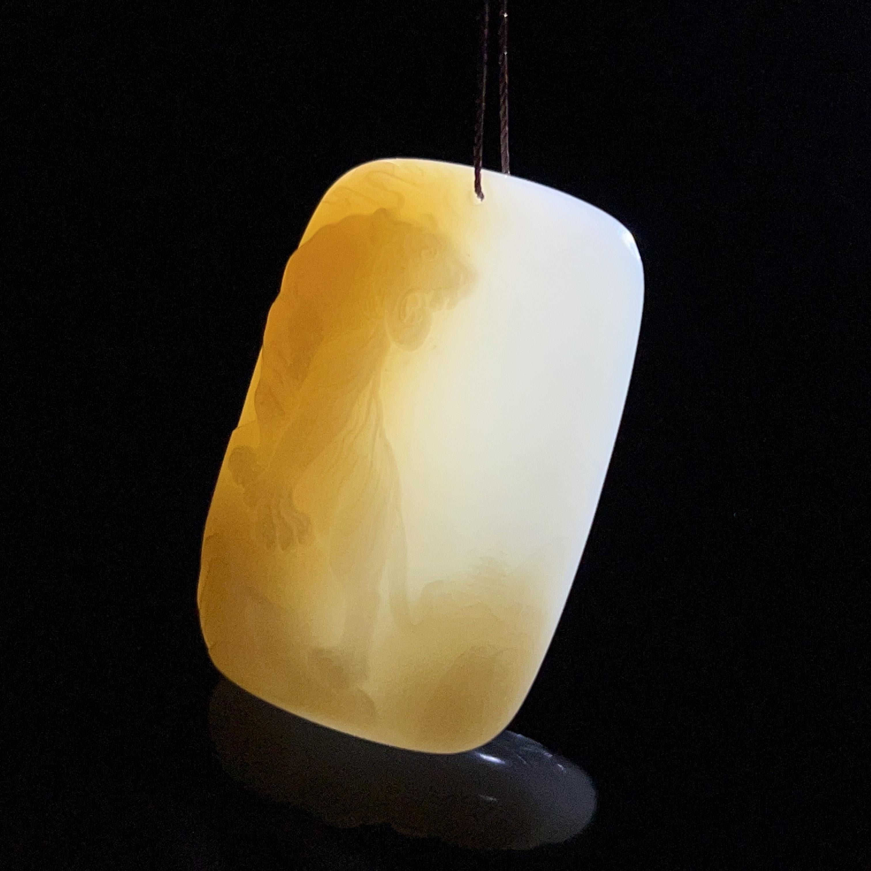 和田玉羊脂白玉糖白生肖虎牌（44.2g）