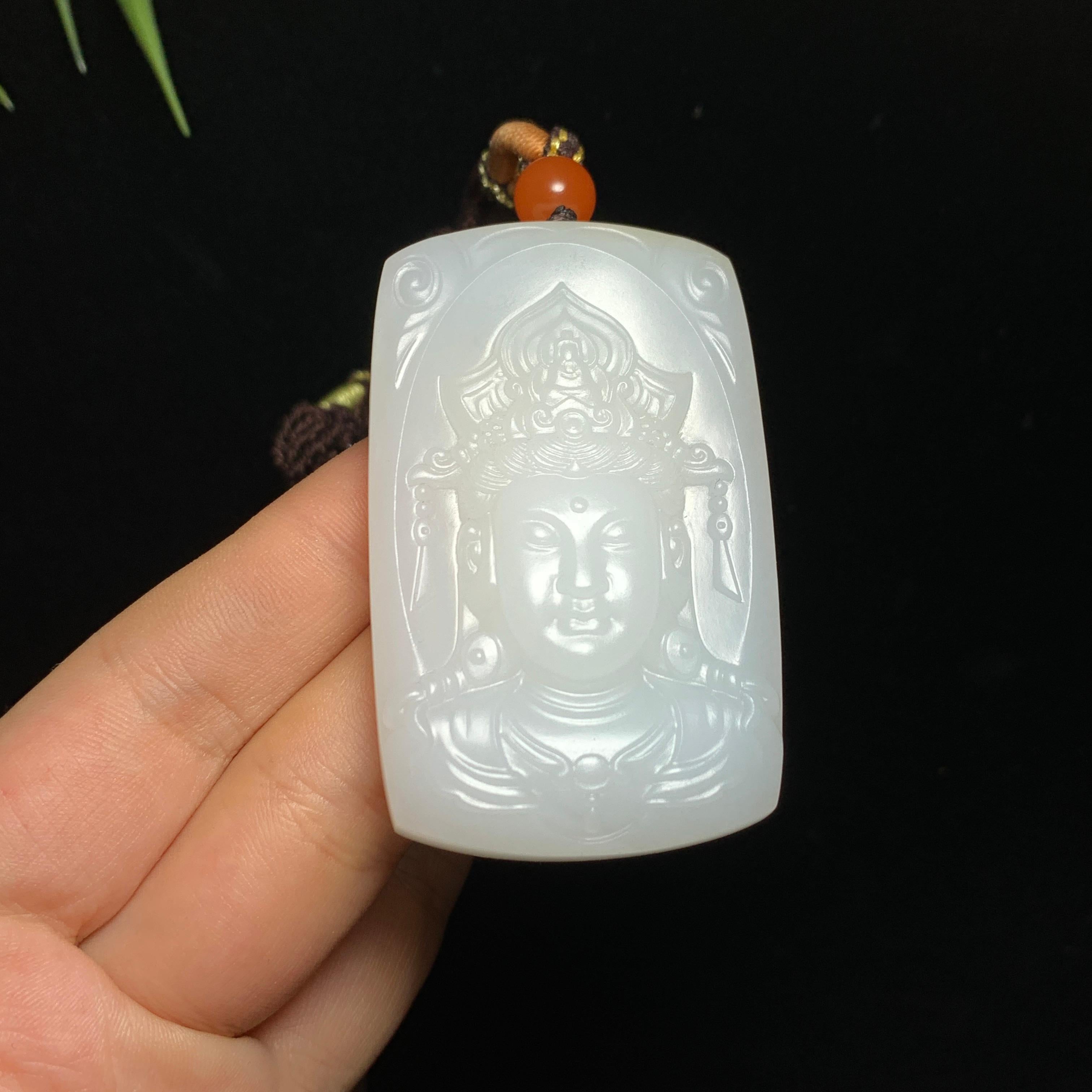 传承级和田山料羊脂白玉观音牌（57.7g）