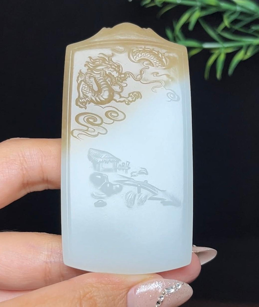 和田玉糖白羊脂玉山水龙牌（81.8g）