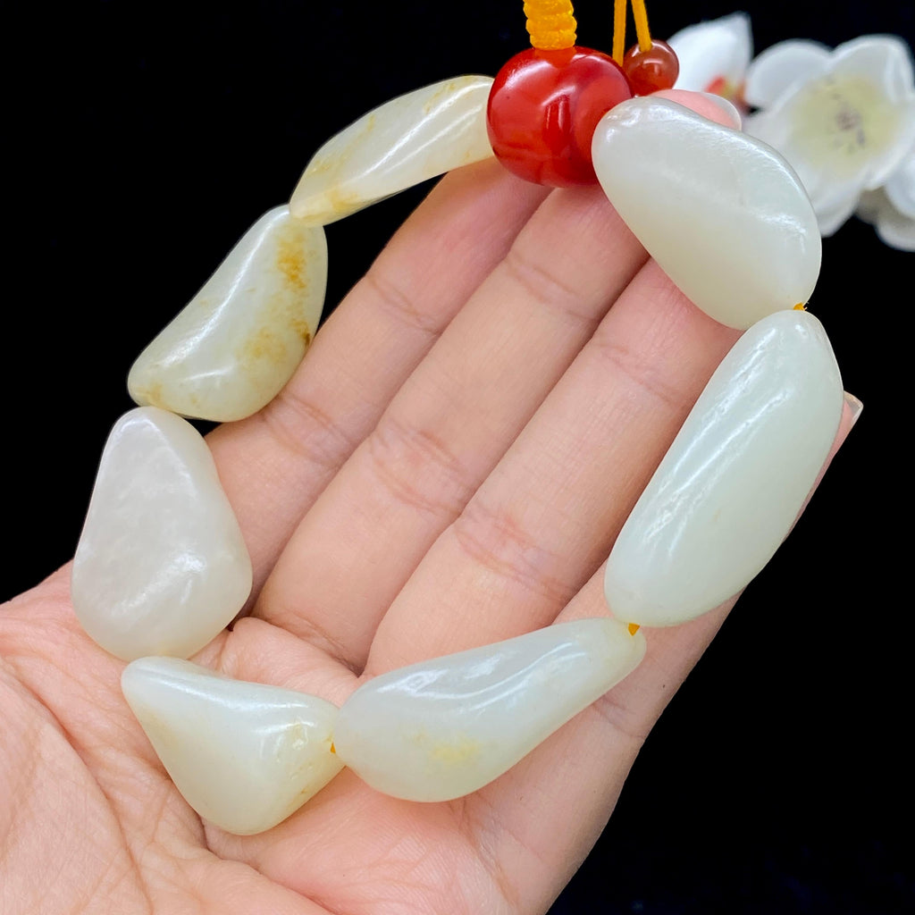 和田玉白玉带洒金皮籽料【精品手串】（75.4g）