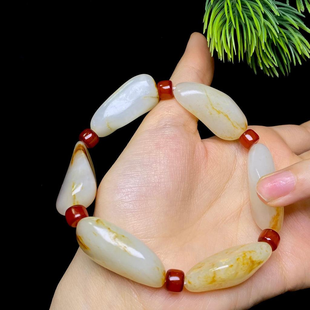 和田玉洒金皮白肉籽料手串（65.5g）