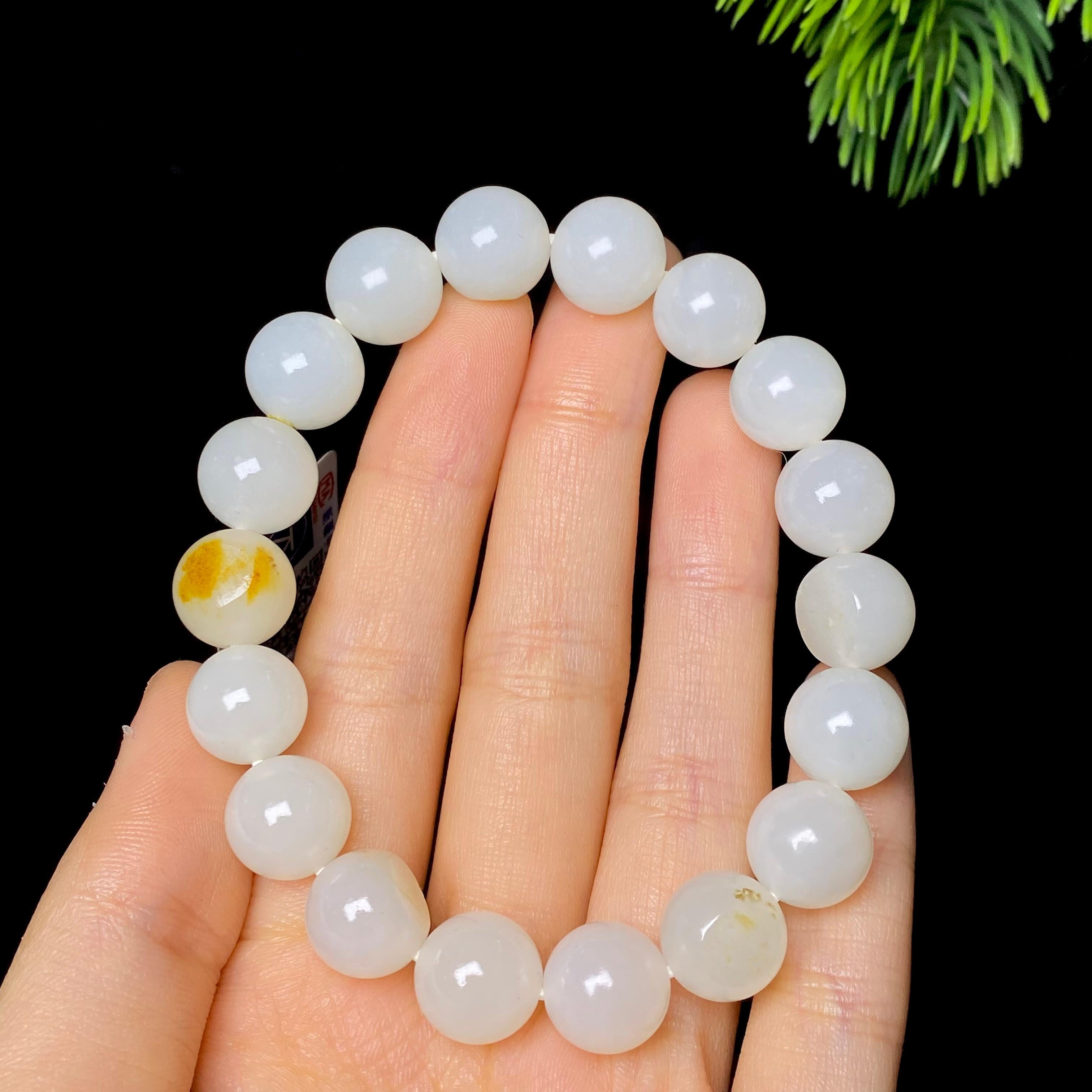 和田玉籽料白玉圆珠手串（37.1g）
