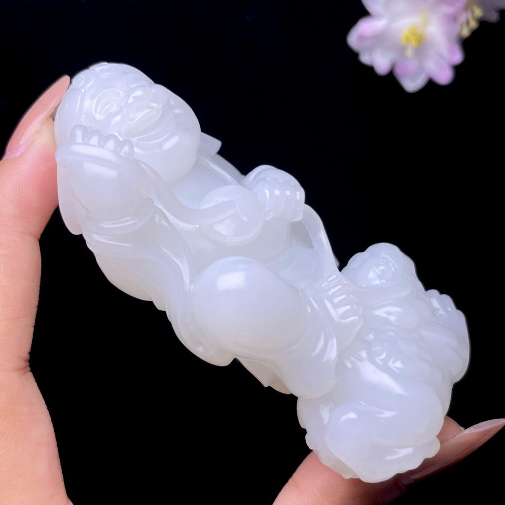 和田玉白玉刘海戏金蟾手把件 12609170849（128.6g）