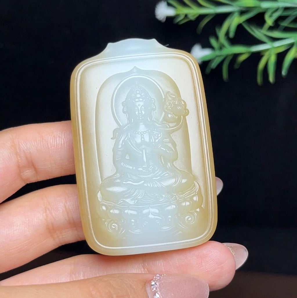 和田玉糖白料大势至菩萨（78.2g）