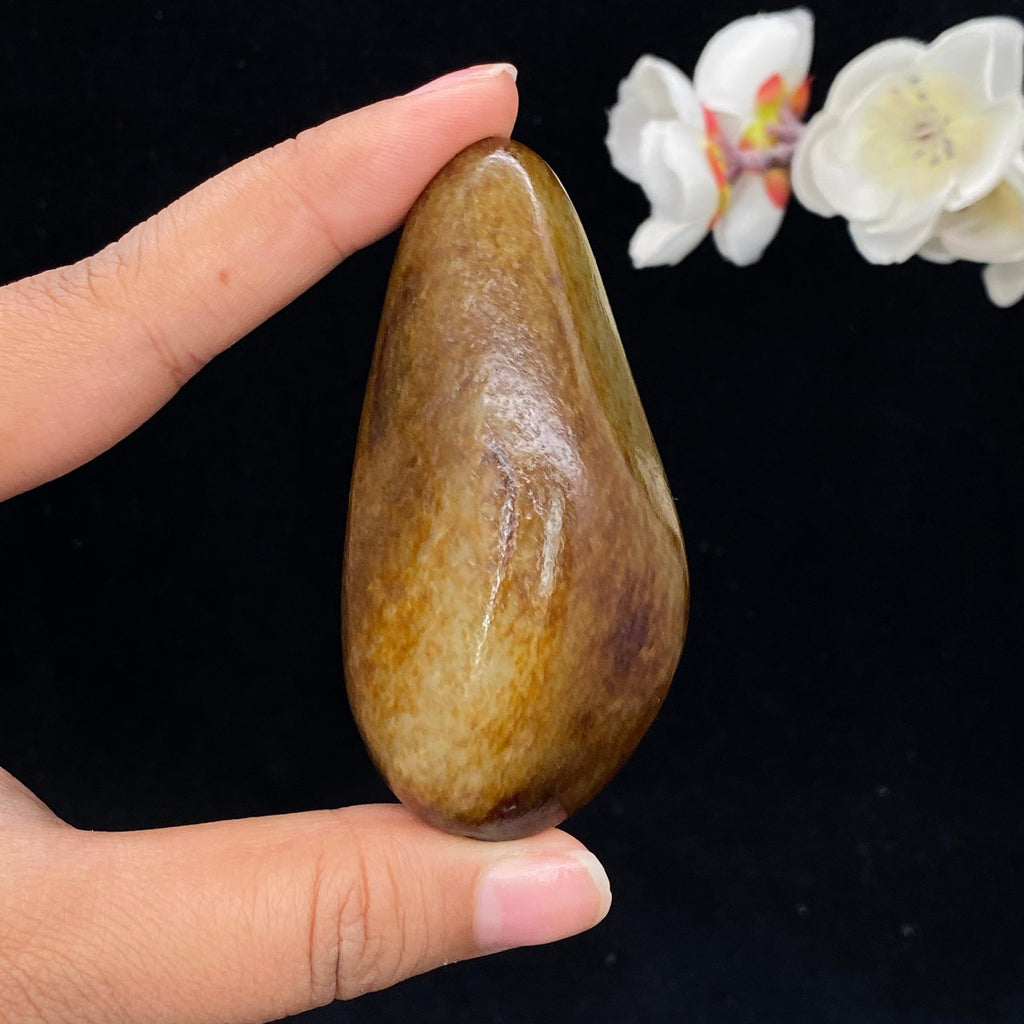 和田玉秋梨黄皮籽料手把件（95.5g）