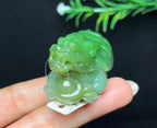 和田玉碧玉特色三色料龙龟手把件（82.4g）