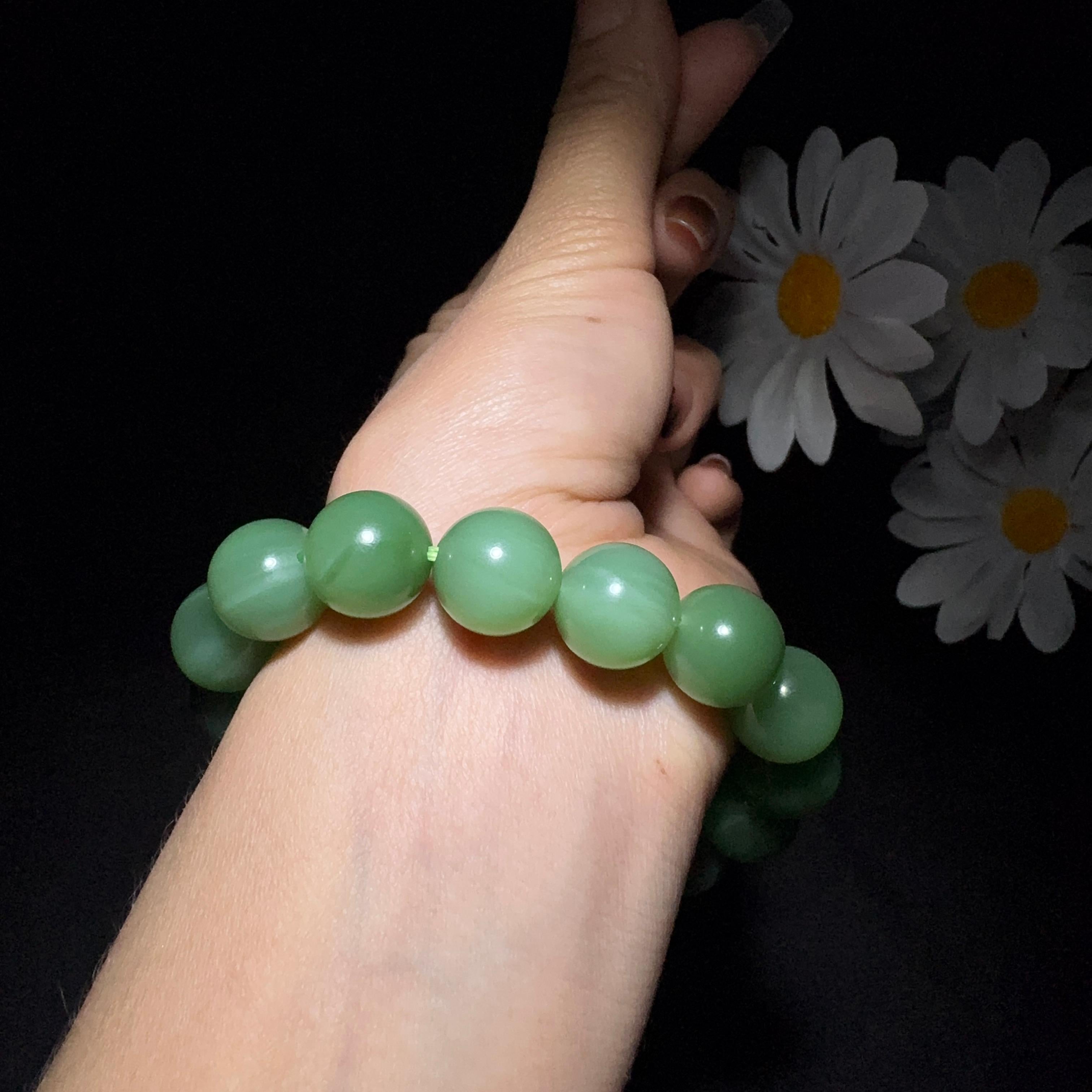 和田玉碧玉圆珠手串（53.2g）