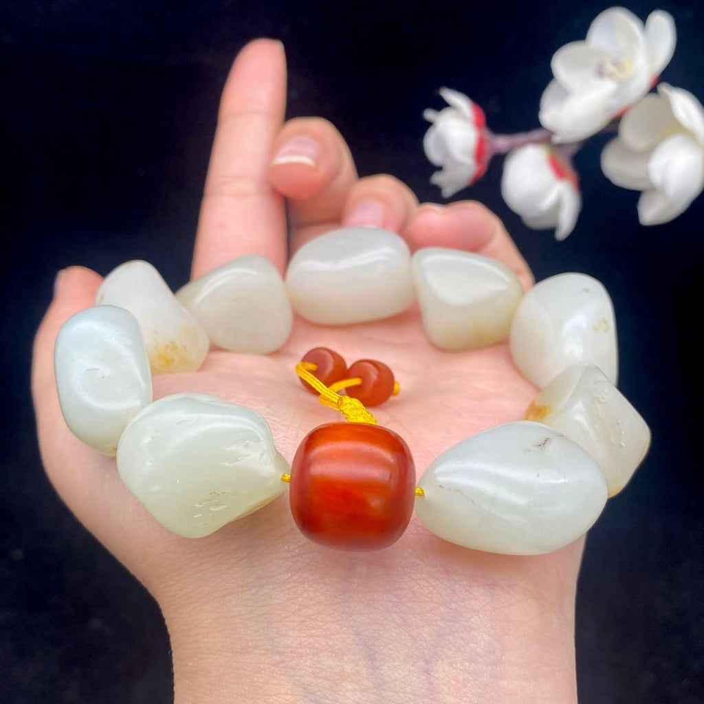 和田玉洒金皮籽料【精品手串】（97.9g）