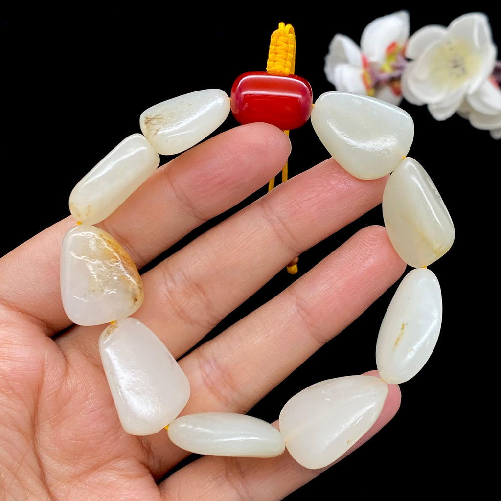 和田玉白玉带黄皮籽料【精品手串】（49.5g）