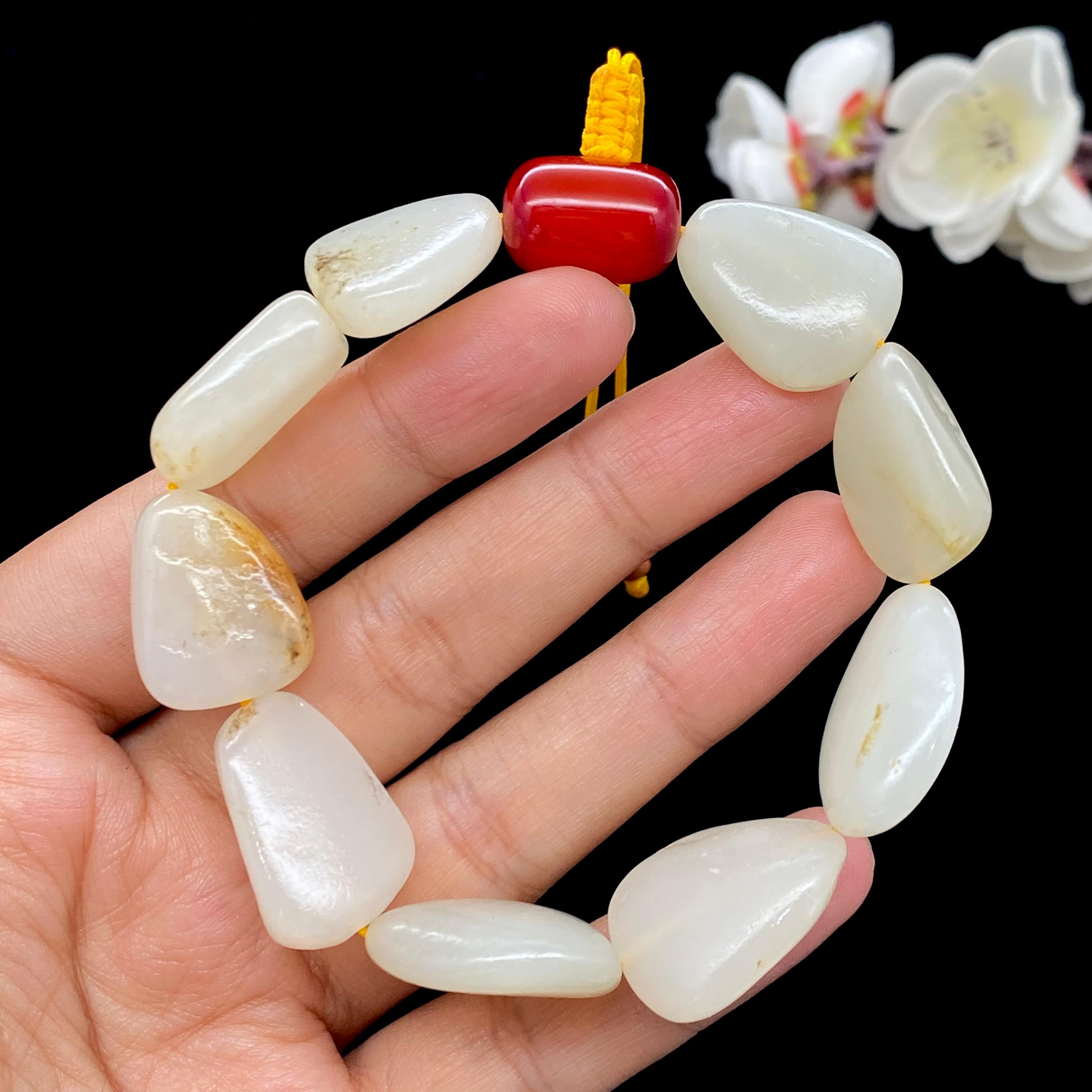 和田玉白玉带黄皮籽料【精品手串】（49.5g）