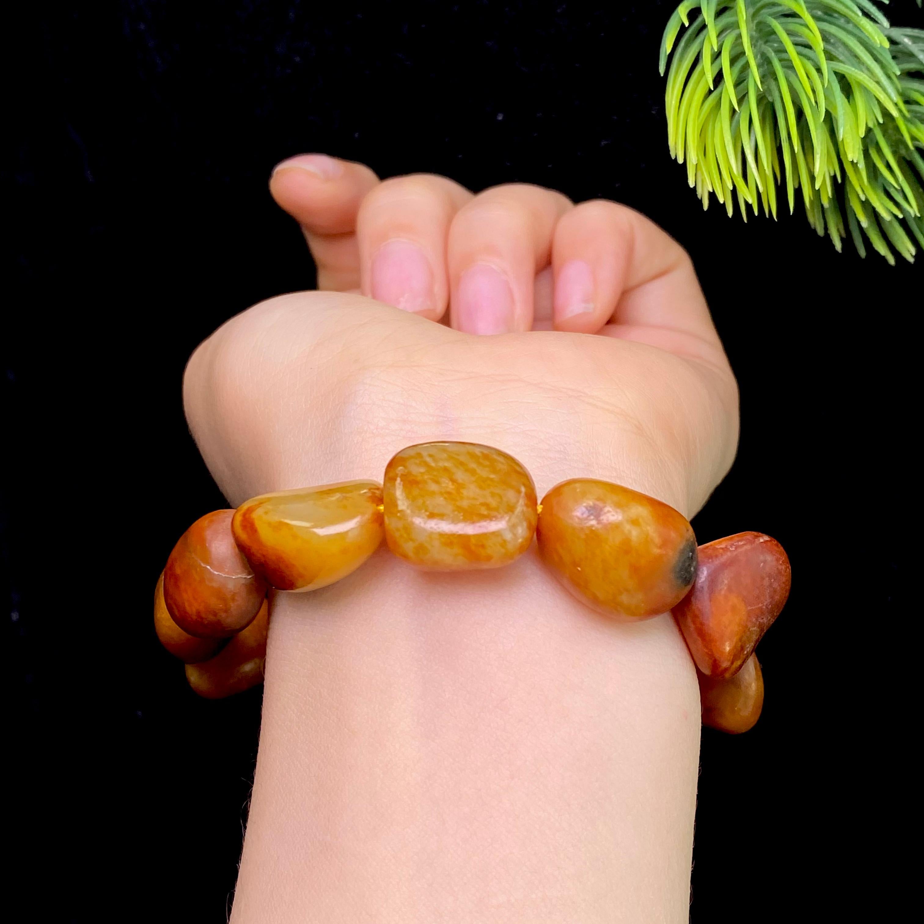 和田玉黄沁皮籽料手串（46.5g）