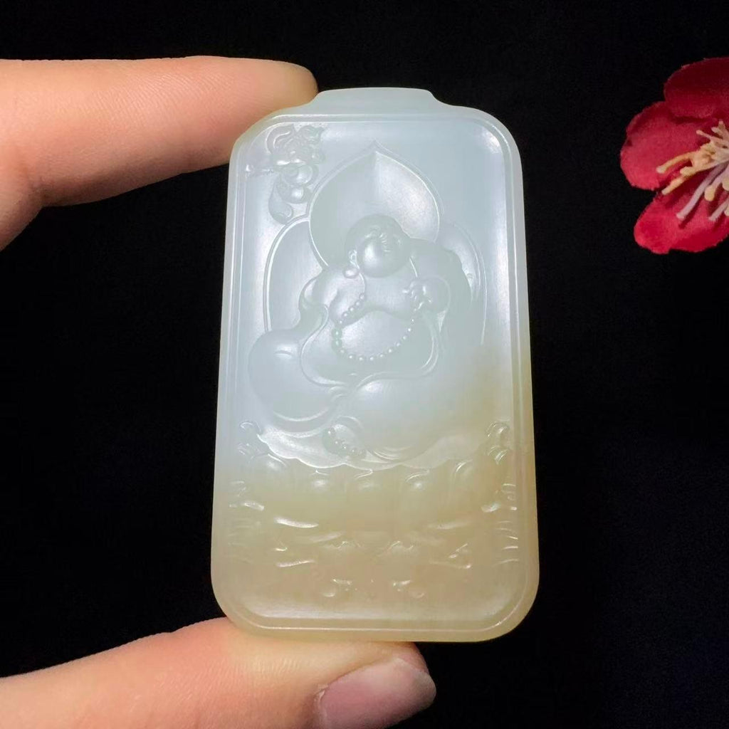 和田玉糖白观音佛挂件对牌（52.1g）