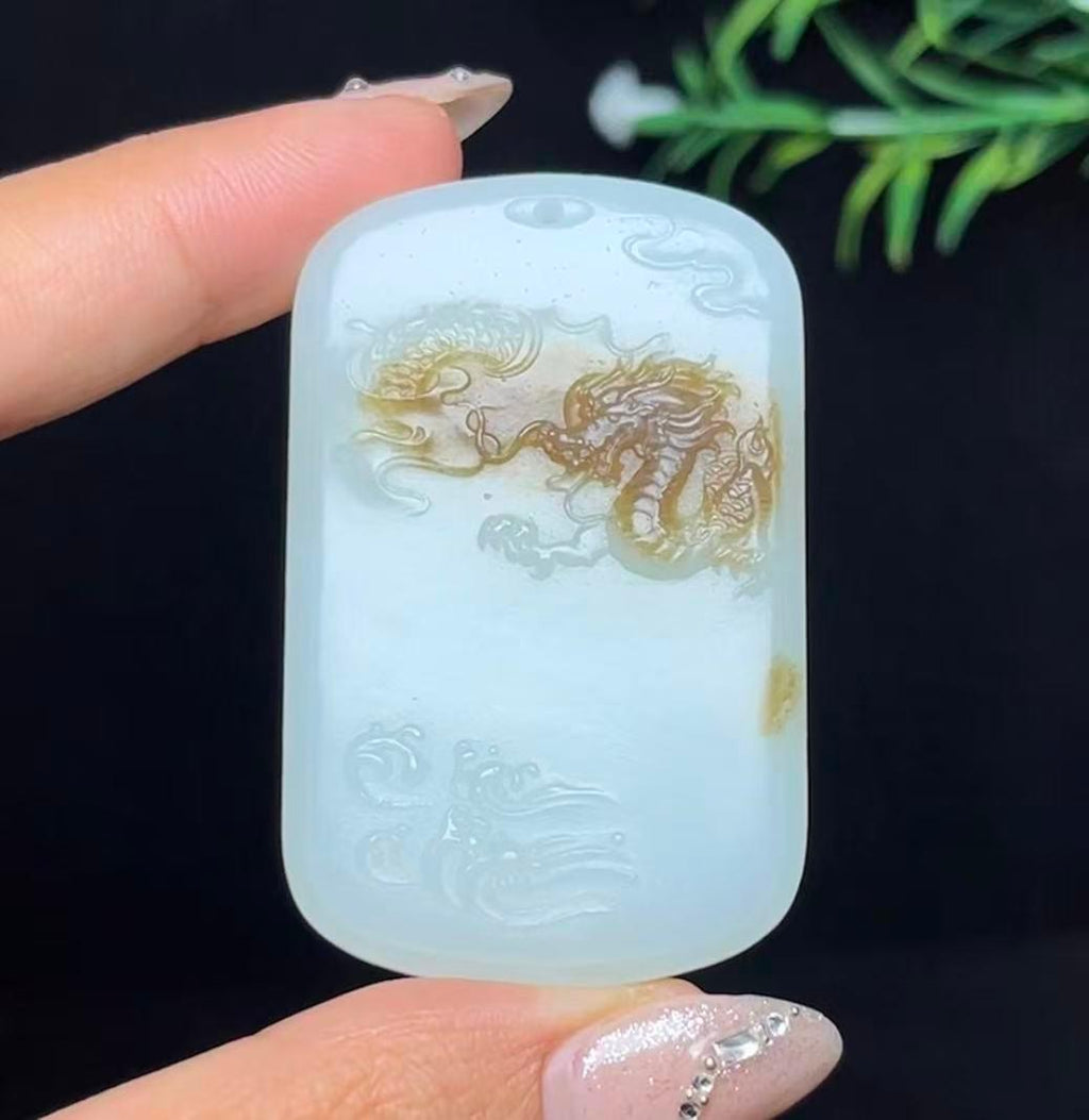 和田玉若羌黄口料财神（44.3g）