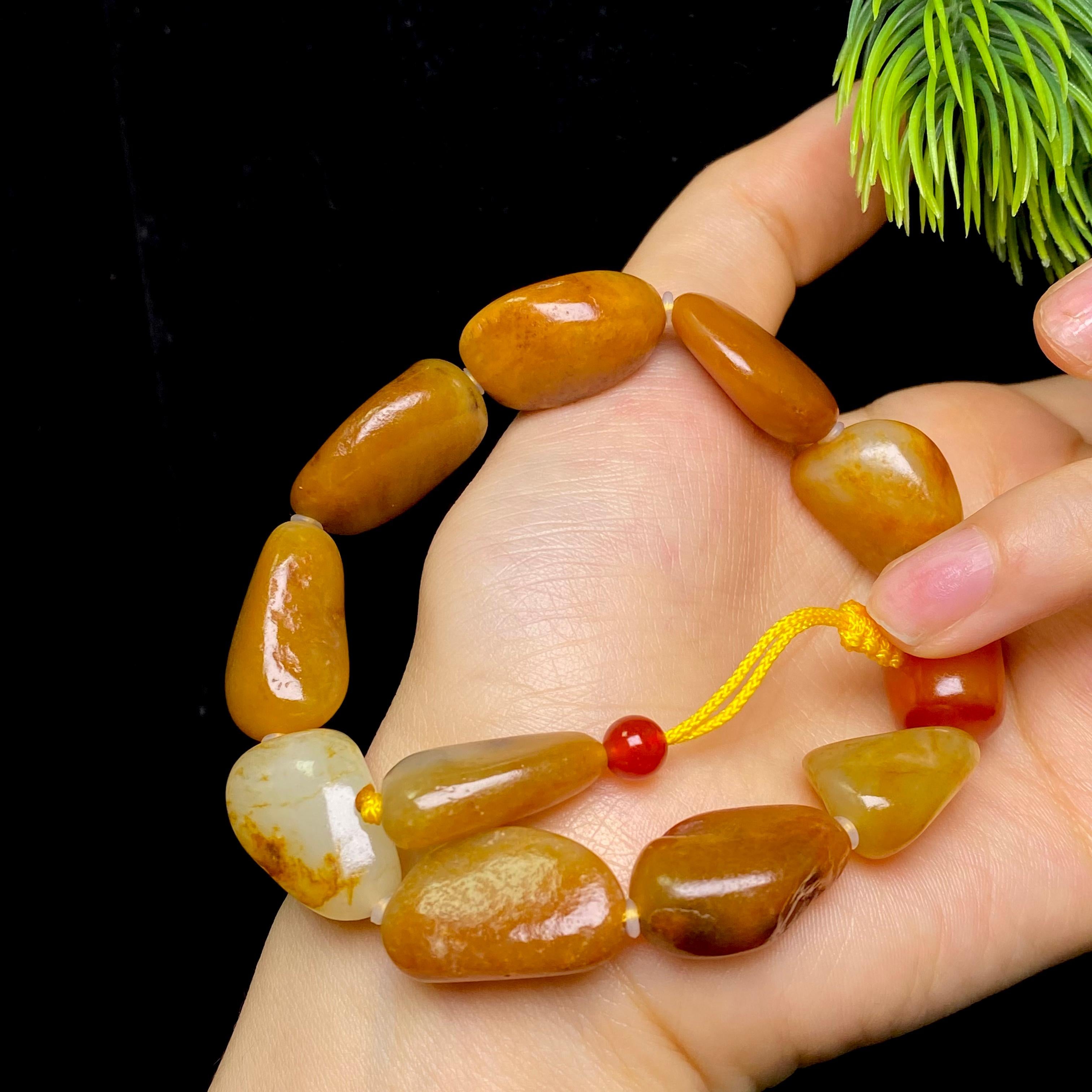 和田玉黄沁皮籽料手串（49.4g）