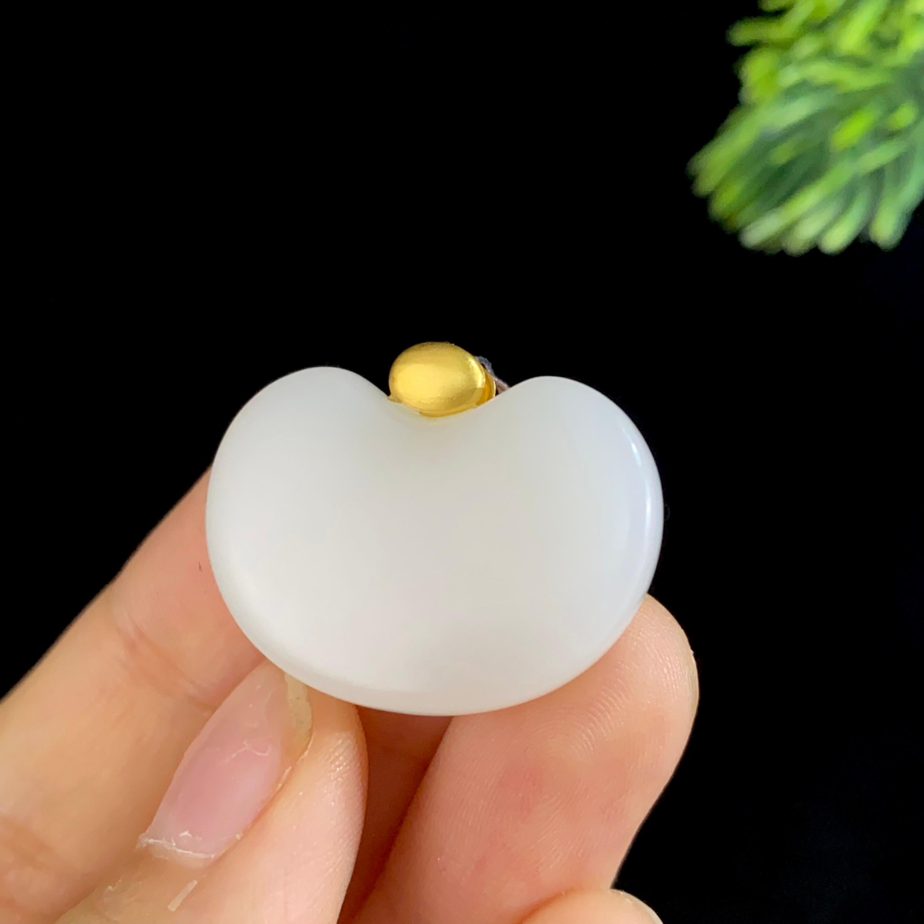 和田玉18k金羊脂白玉平安锁吊坠（6.8g）