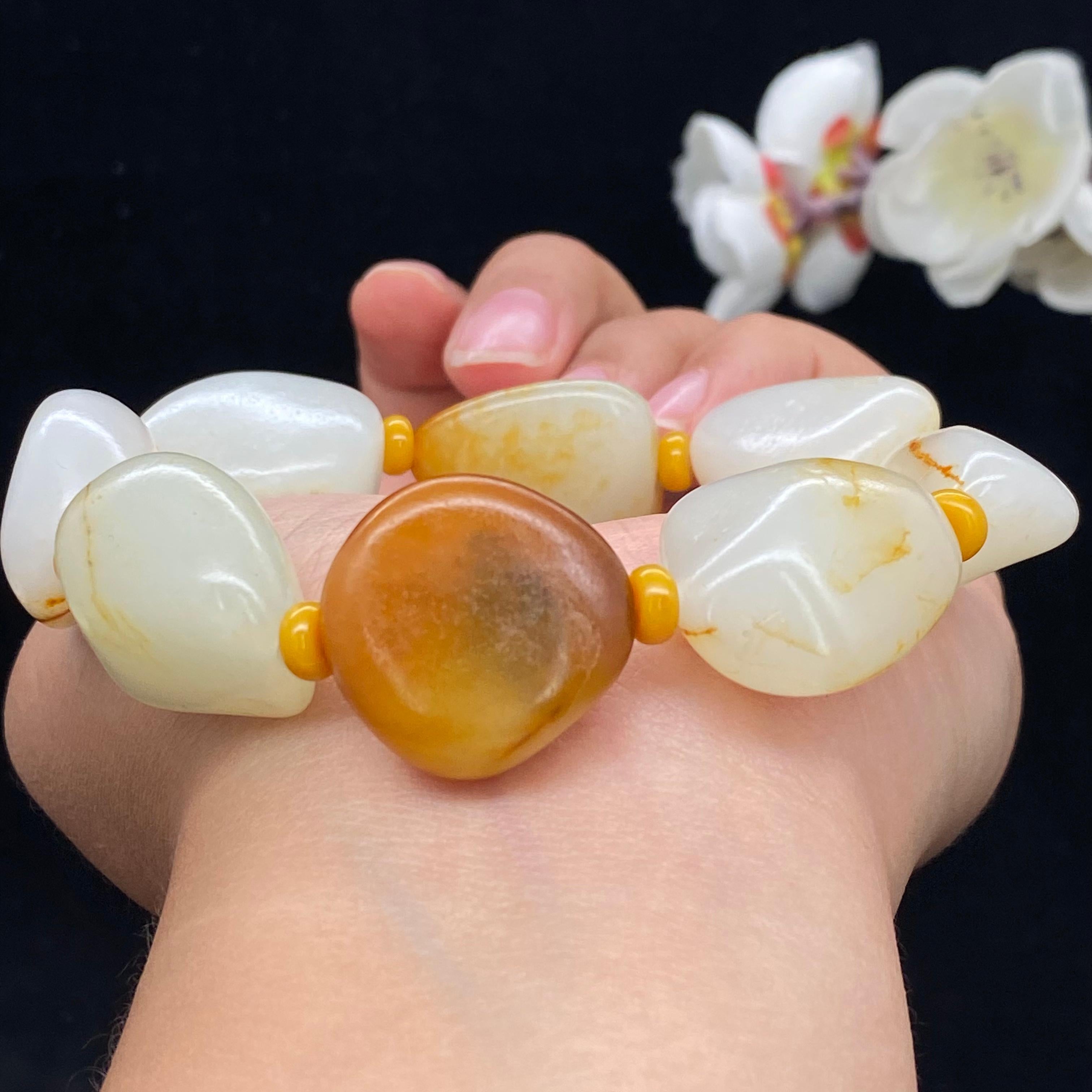 和田玉洒金皮籽料【精品手串】（72.3g）