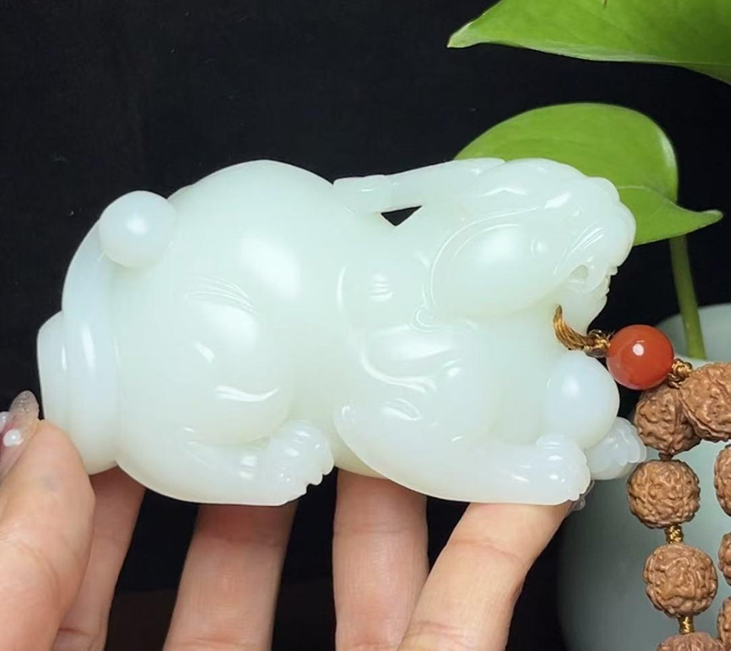 和田羊脂玉貔貅手把件摆件（264.0g）
