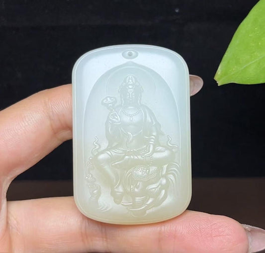 和田玉且末糖羊脂玉普贤菩萨（40.3g）
