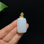 收藏级18k金镶和田山料羊脂白玉无事牌（24.2g）