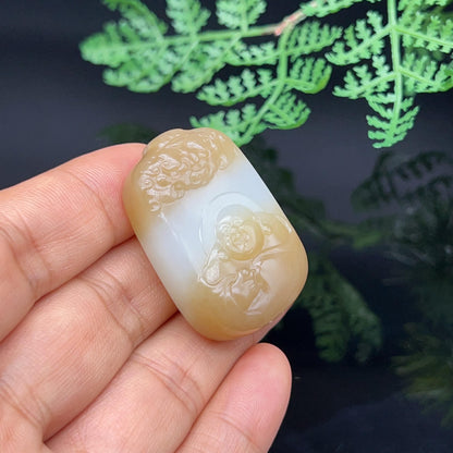 和田玉糖羊脂白玉福佛佛引福来挂件（23.5g）