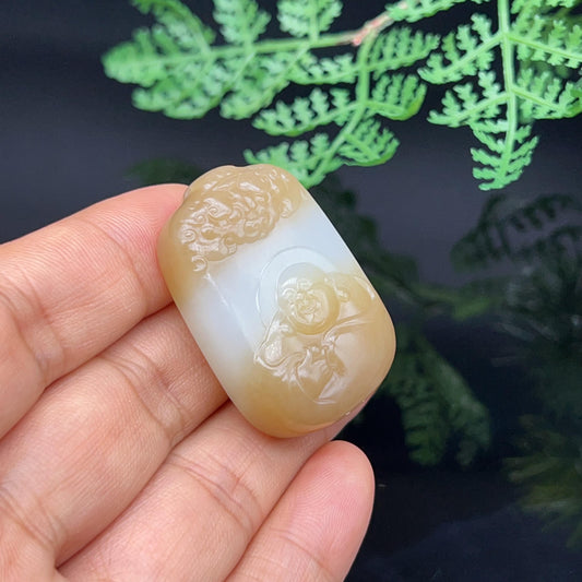 和田玉糖羊脂白玉福佛佛引福来挂件（23.5g）