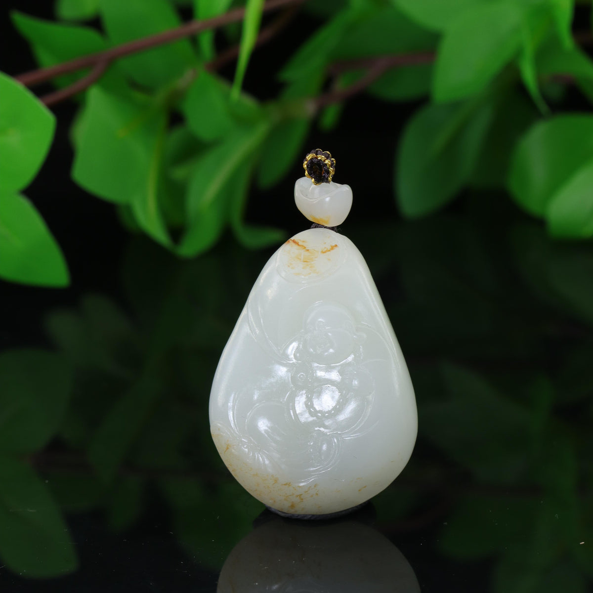 和田玉洒金皮籽料弥勒佛挂坠（36.7g）