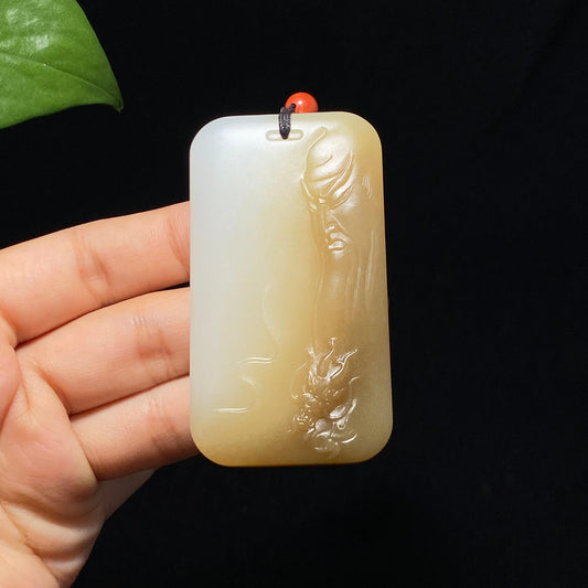收藏级新疆且末糖白玉关公挂件（78.0g）