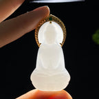 秒杀和田玉18k金白玉观音挂件2603090051（14.5g）