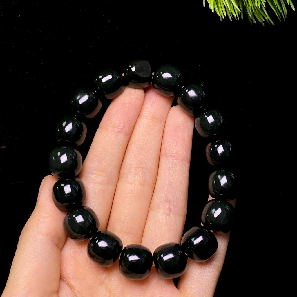 和田玉籽料黑青老型珠手串（63.8g）