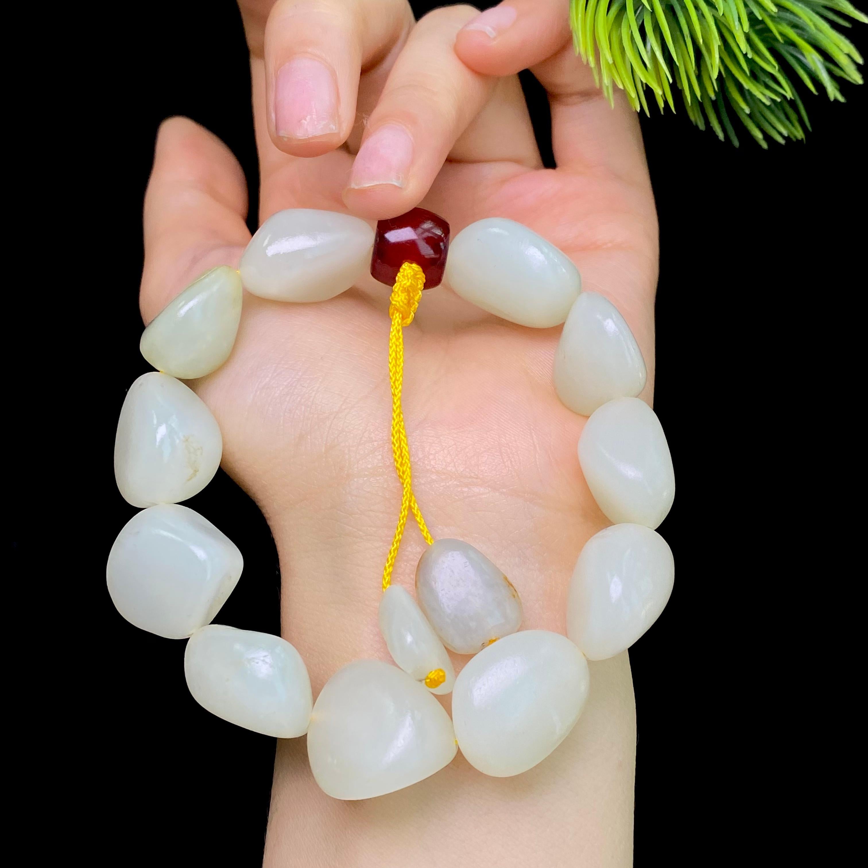 和田玉洒金皮白肉籽料手串（63.0g）