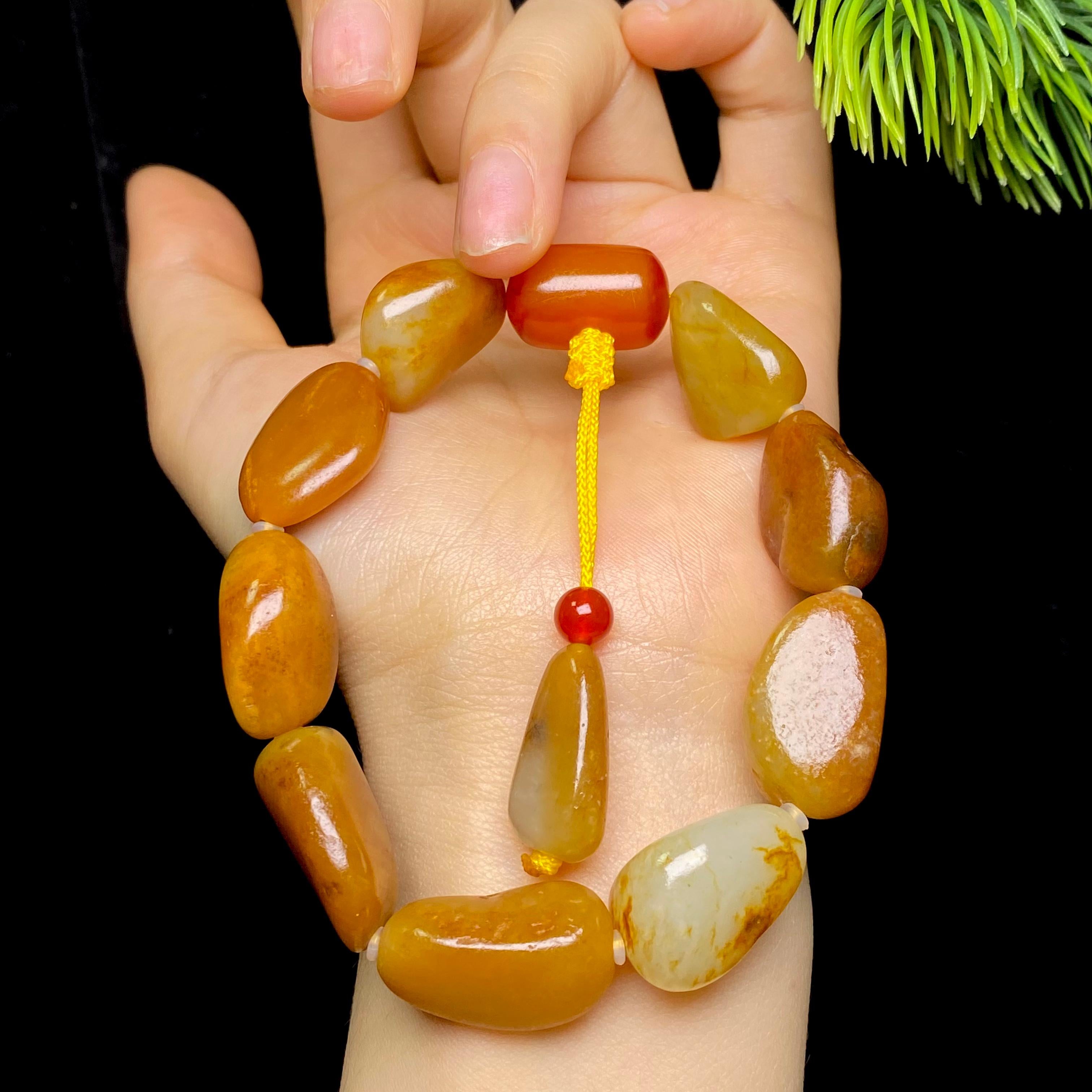 和田玉黄沁皮籽料手串（49.4g）