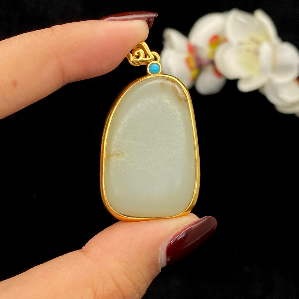 和田玉-白玉籽料包金挂件（18g）