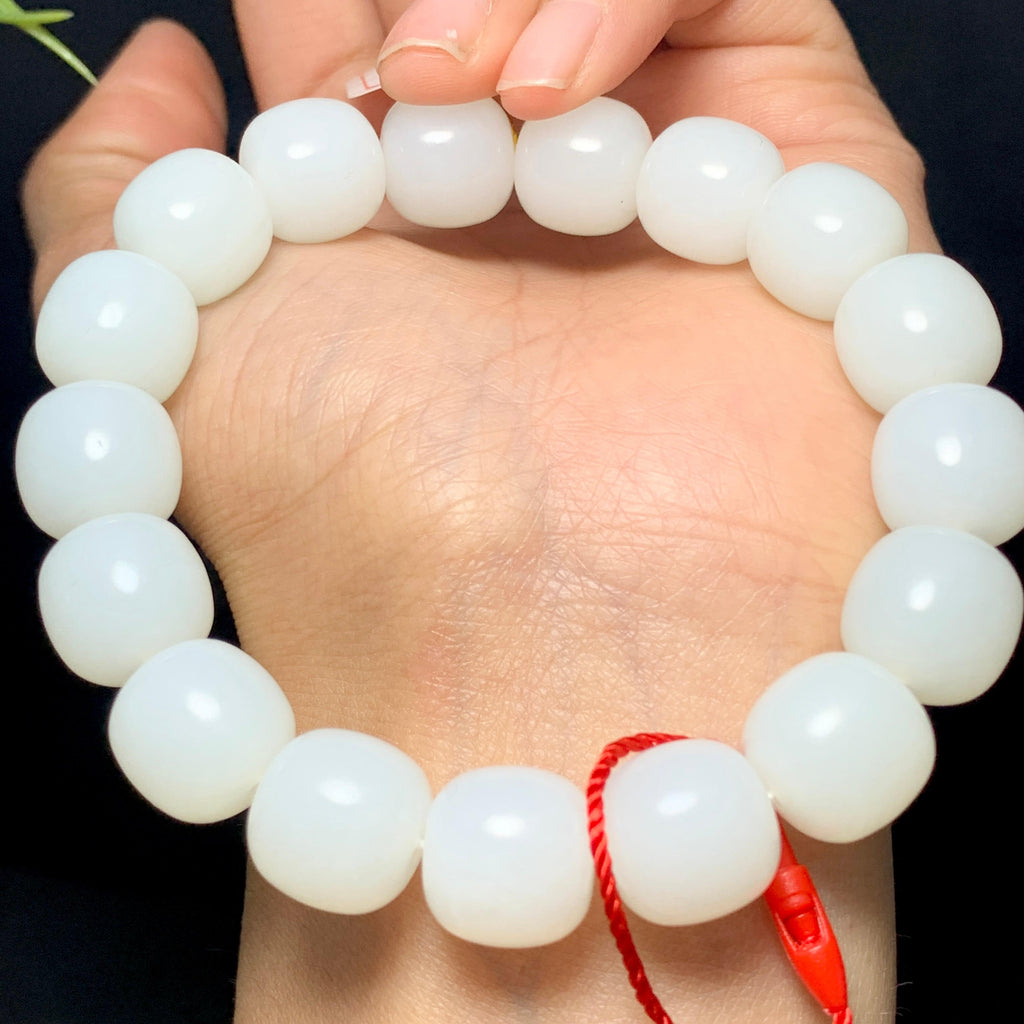 高品质和田羊脂白玉老型珠手串（59.4g）