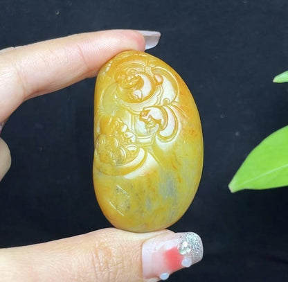 新疆和田玉籽料红沁财神（53.3g）
